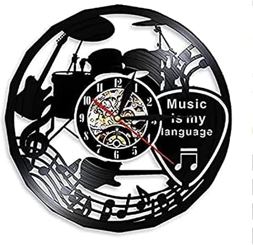 Reloj de pared de vinilo negro de 12 pulgadas, reloj de pared de disco de vinilo de diseño moderno, reloj de arte negro decorativo musical con