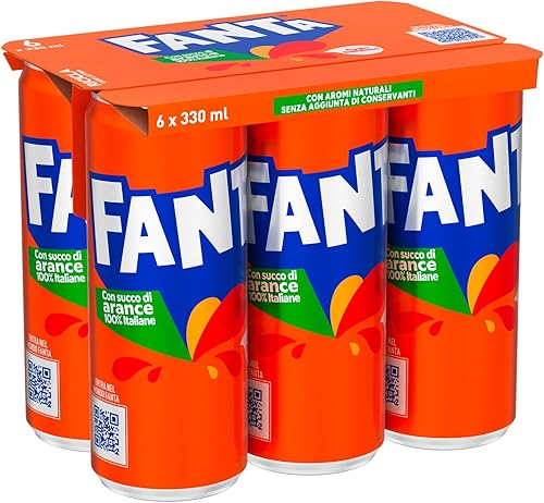 Fanta Original Lot de 6 canettes de 330 ml, boisson non alcoolisée au goût d'ora