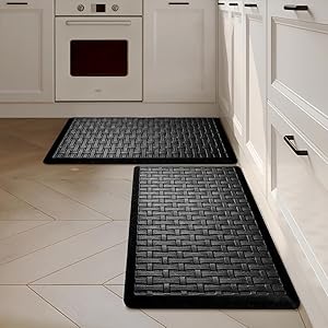 2PCS UKISS Kitchen Rugs, Cushioned Anti Fatigue Kitchen Mats for Floor, Waterproof Kitchen Rug，Non-Slip Comfort Standing Mat for Kitchen (Black, 17.3"x28"+17.3"x28")