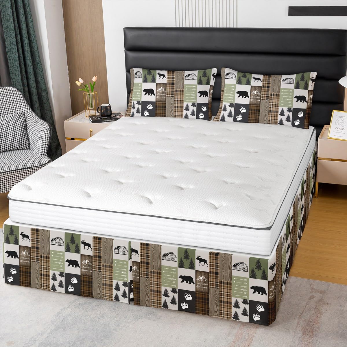 Cache-sommier King Size rustique motif flèches avec 2 taies d'oreiller