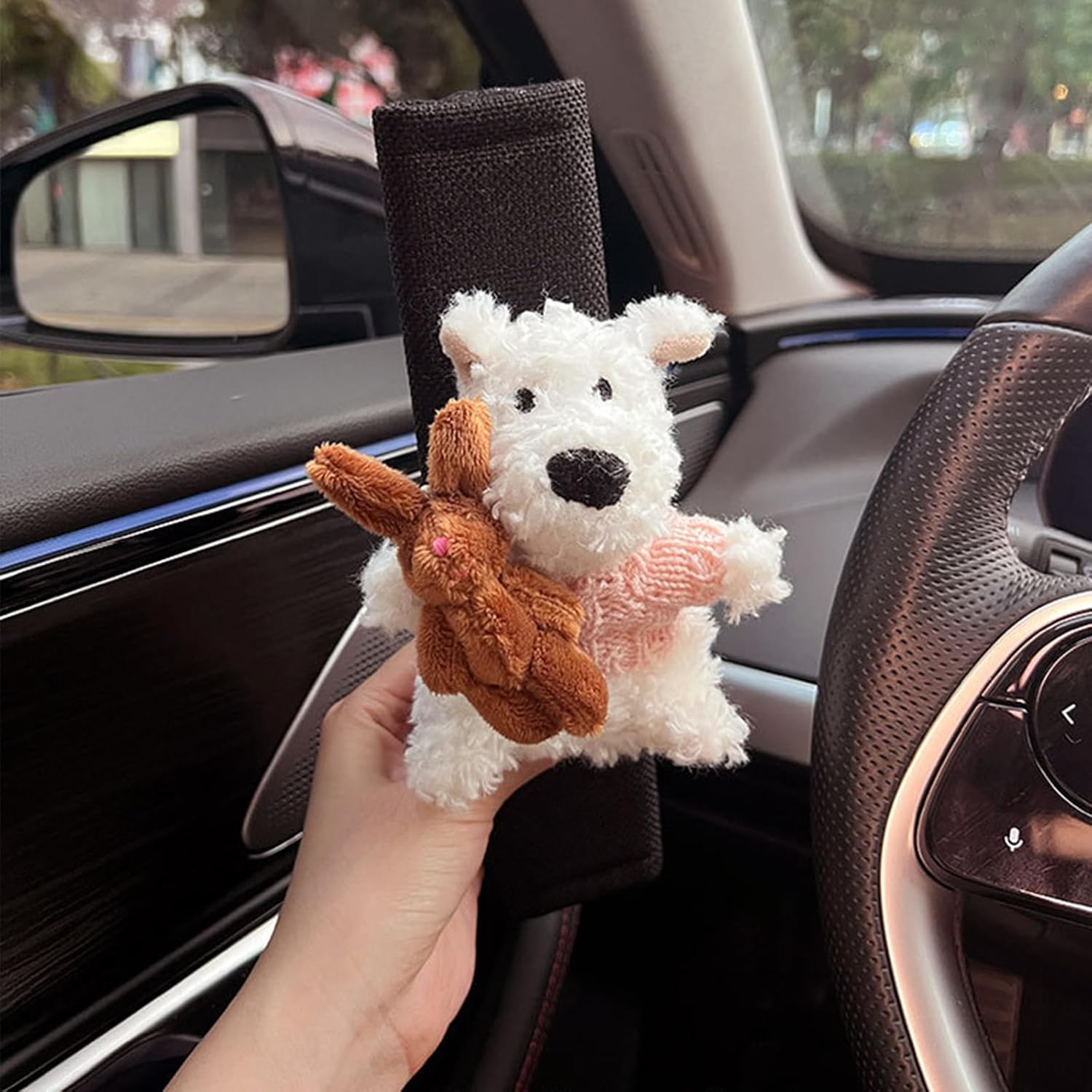 Cartoon Car Seat Belt Covers, Cute Dog Carseat Belt Cover Pad, West Highland White Terrier Seat Belt Covers Cushion, Universal Seatbelt Shoulder Strap Pads Covers (Brown, 4pc)