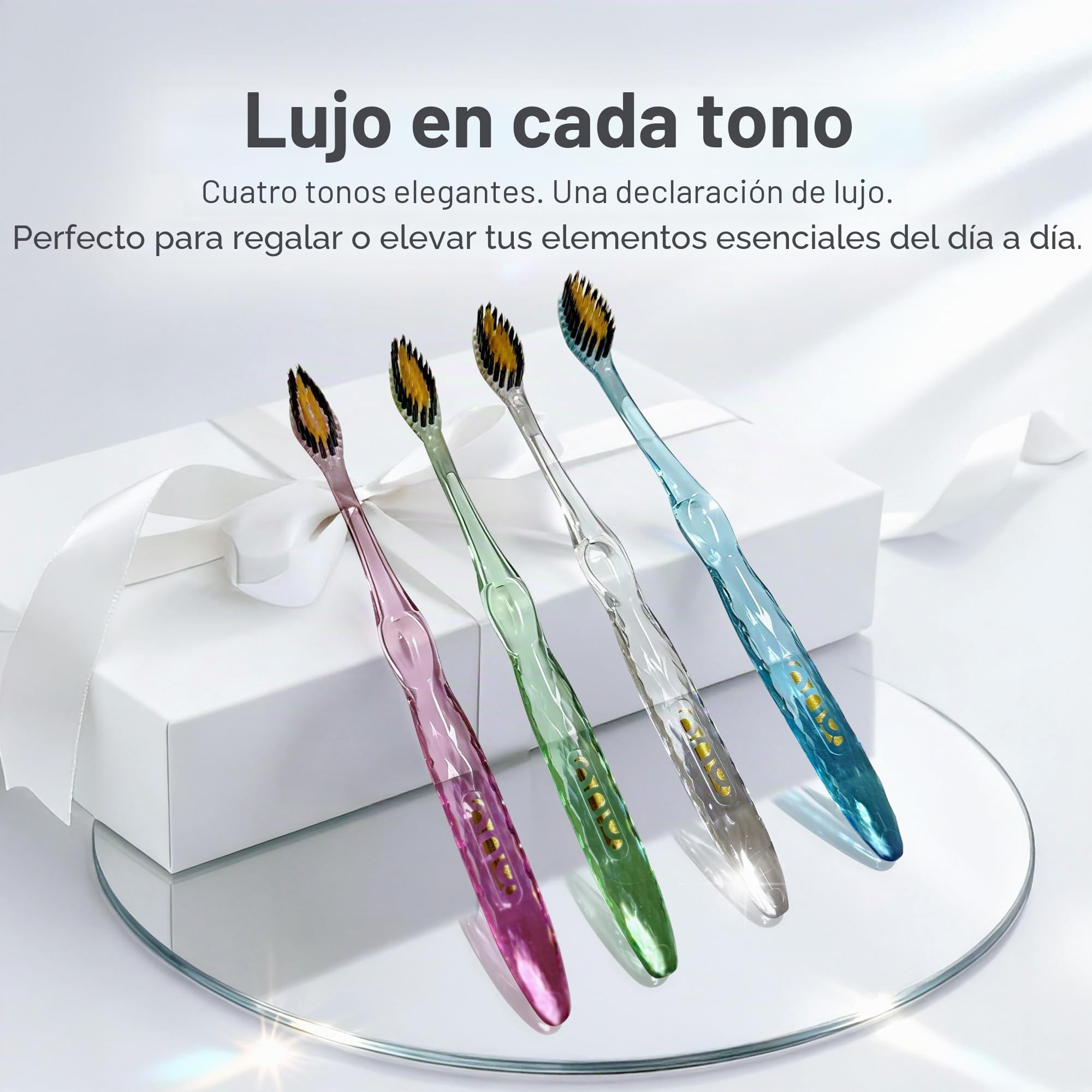 Nano-b Rainbow Pack de 12 cepillos de dientes manuales antibacterianos Carbón de bambú y dorado