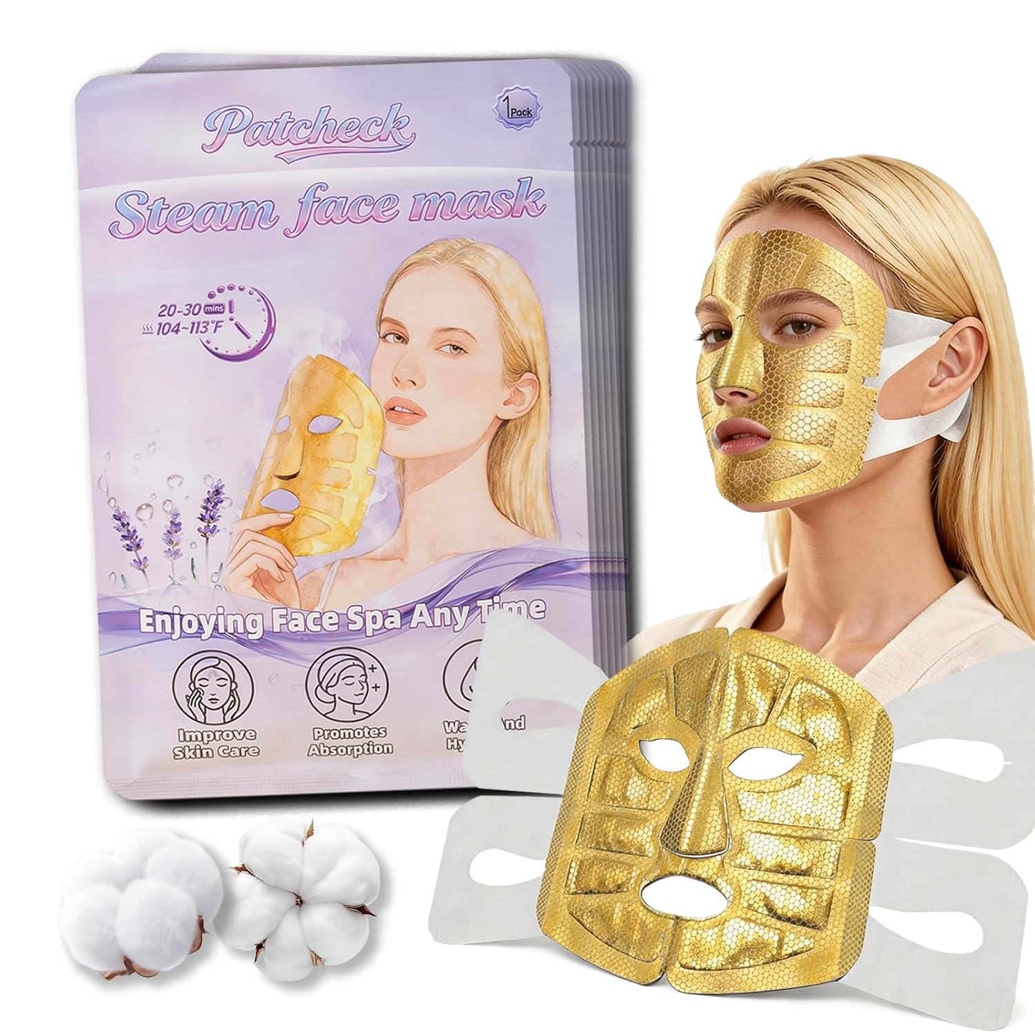 Full Face Steam Mask, Disposable Self-Heating Facial Warm Compress, Gentle Cotton Mask for Deep Pore Cleansing & Skincare Absorption, Portable for Travel and Relaxation, Gifts for Women (10 Pack)