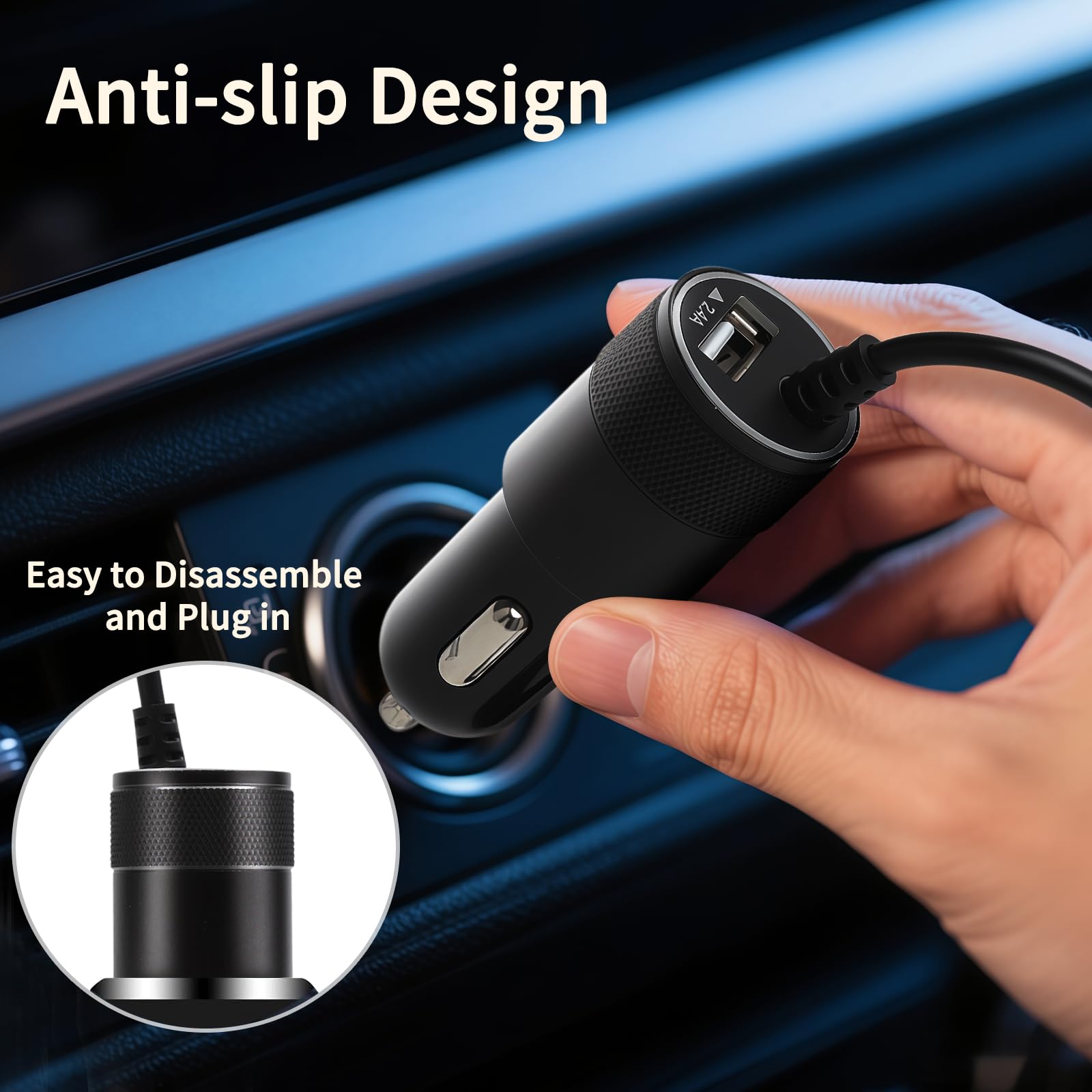 Zapalniczka USB C 2 porty ładowarka samochodowa USB C z kablem sprężynowym typu C o długości 1,2 m, ładowarka samochodowa do telefonu komórkowego Samsung S25/S24/S23/S21/A55/A16/Z Fold6/Z Flip 3