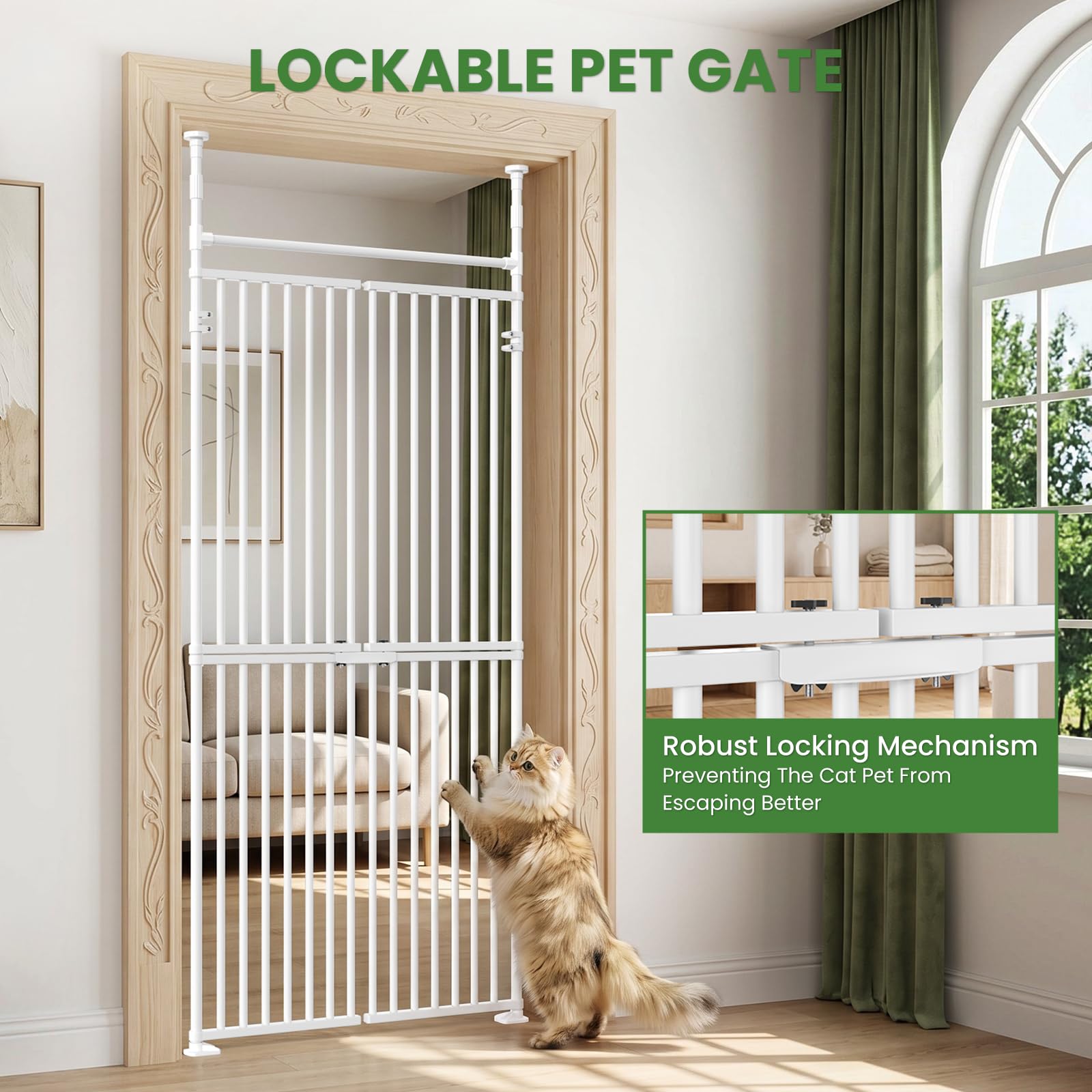 190cm Katzengitter Extra Hoch, 93-100cm Breites Türschutzgitter ohne Bohren | Türgitter Katze, Auszudehnbar Verstellbar Katzentür Gitter,Absperrgitter Hund, Überkletterschutz(L)