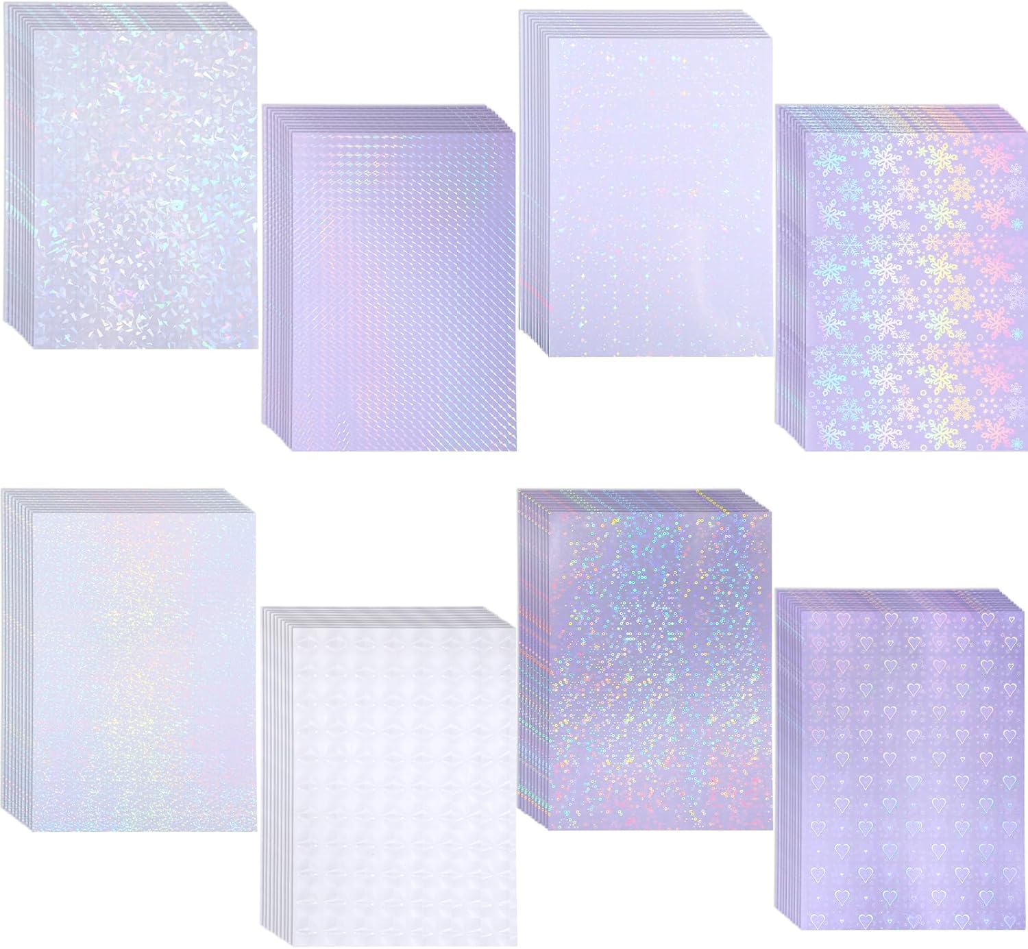 80 Sheets Holographic Sticker Paper, Transparent Holographic Vinyl Laminate Film, Clear Overlay Lamination Sticker Paper Self Adhesive Waterproof - Gem, Dot, Colorful, Star Patterns and So on