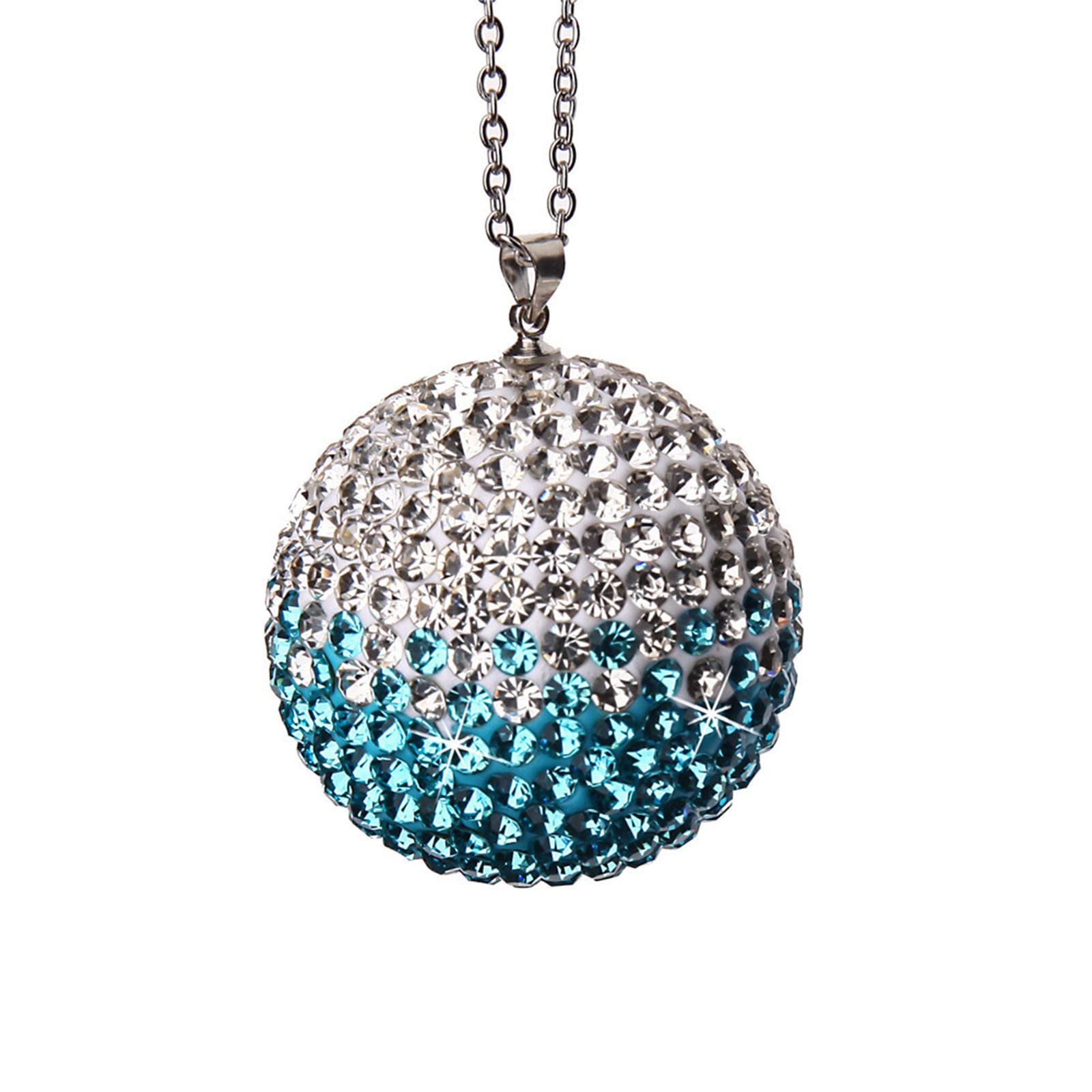 Jaffiust Shiny Car Decoration Crystal Ball Car Rearview Mirror Charm Rhinestone Suspension Car Decoration Shiny Auto Parts(Blue)