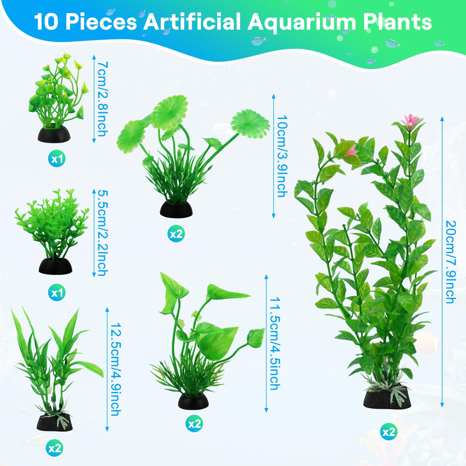 10 Pièces Decoration Aquarium Decoration Plante Aquarium Artificielle Aquarium Plante Artificielle Terrarium Plante D'Ornement Vert