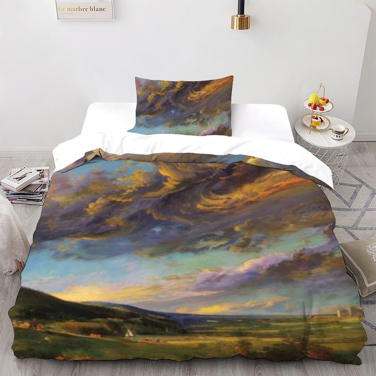Housse de couette 135x200cm microfibre thermo-régulatrice imprimé 3D taies d'oreiller Cloud Bedding