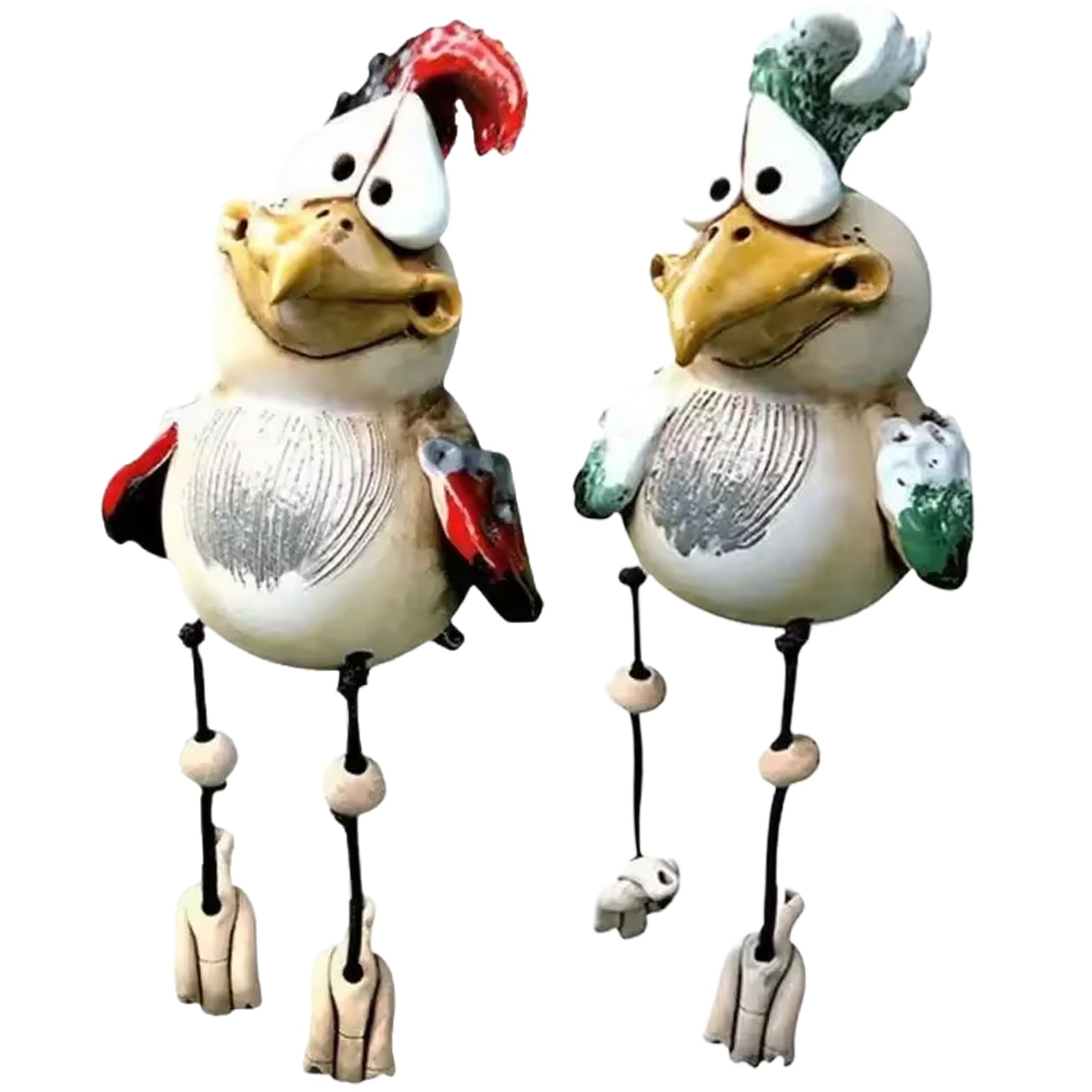 Figurines de poulet pour étagère et décoration de salon amusante en résine - Lot de 2