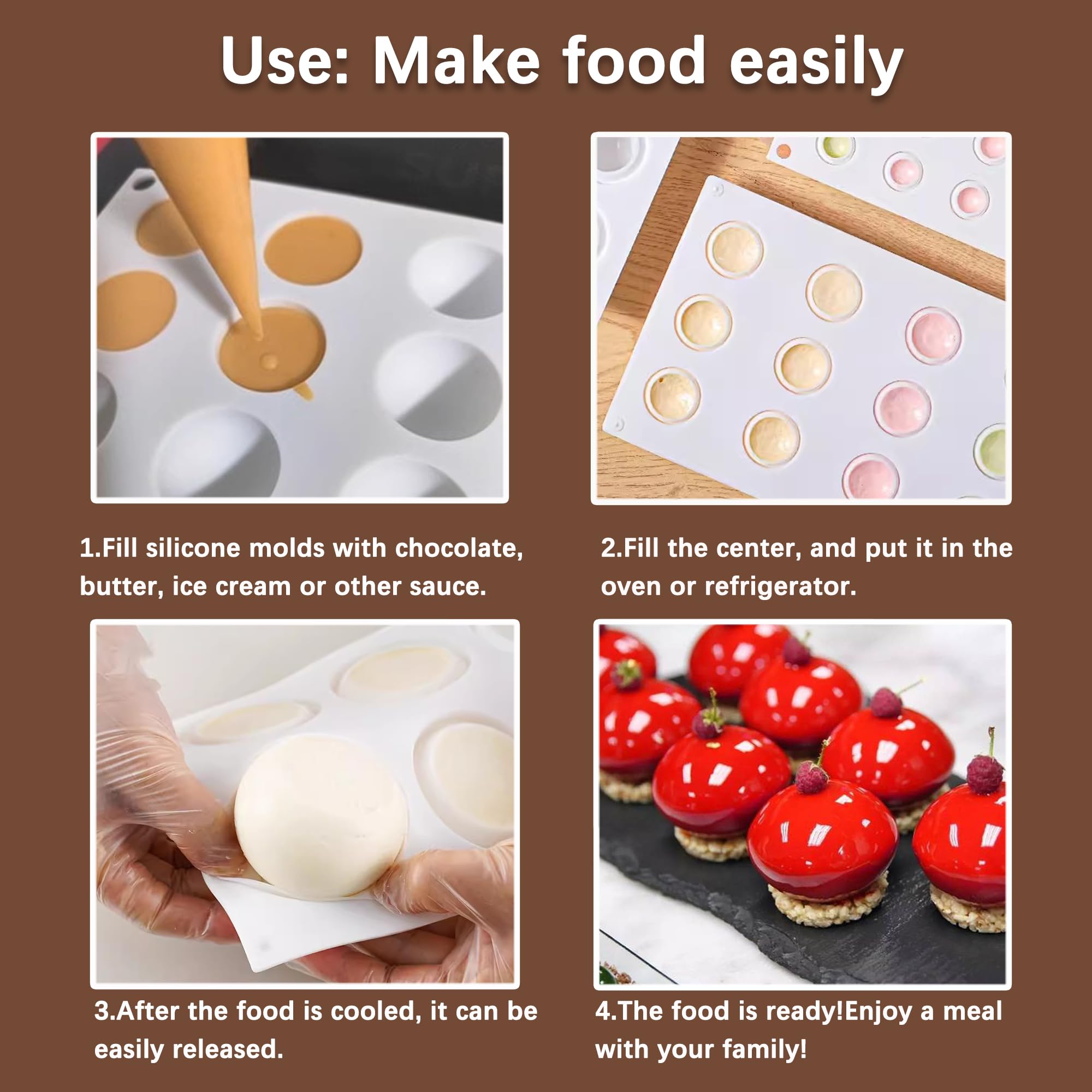 duoyif Schokoladenformen Kugel Silikonform 8Löcher 65mm Kugelform Dome-Mousse Silikonform Ball Kugel Backform Für Schokoladen Kugeln Kuchen Dessert Deko Bonbons Eiskugeln (Weiß, 8Löcher Ø65mm)
