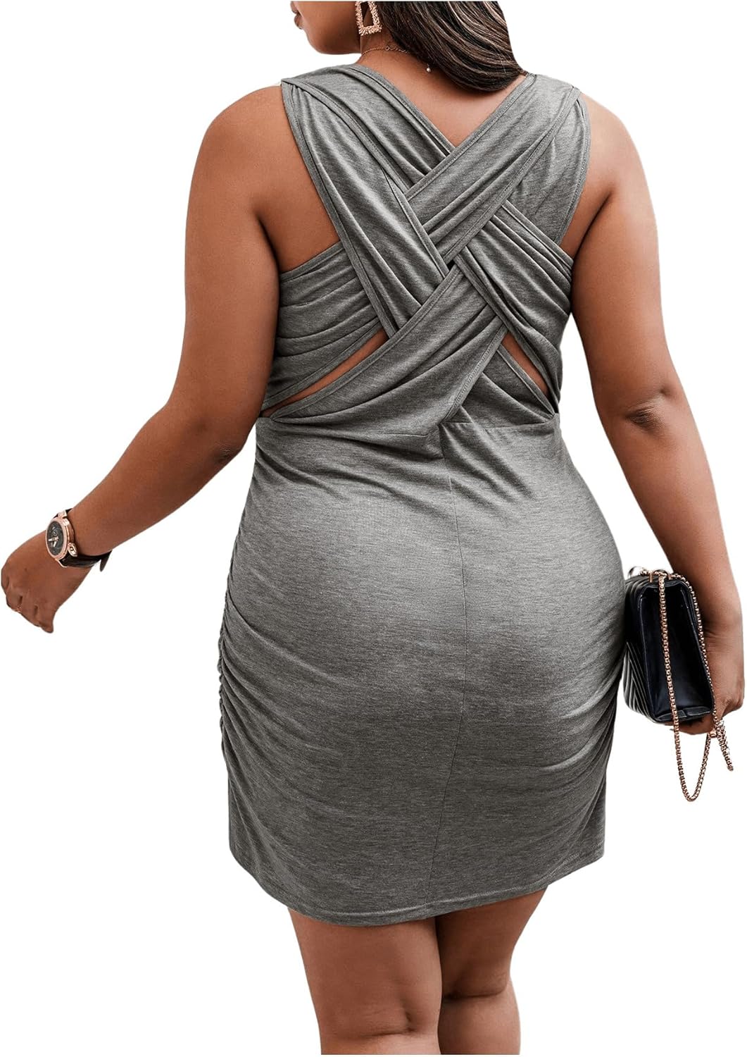 SOLY HUX Women’s Plus Size Bodycon Tank Dress Criss Cross Back Sleeveless Ruched Mini Dresses SOLY HUX Women’s Plus Size Bodycon Tank Dress Criss Cross Back Sleeveless Ruched Mini Dresses
