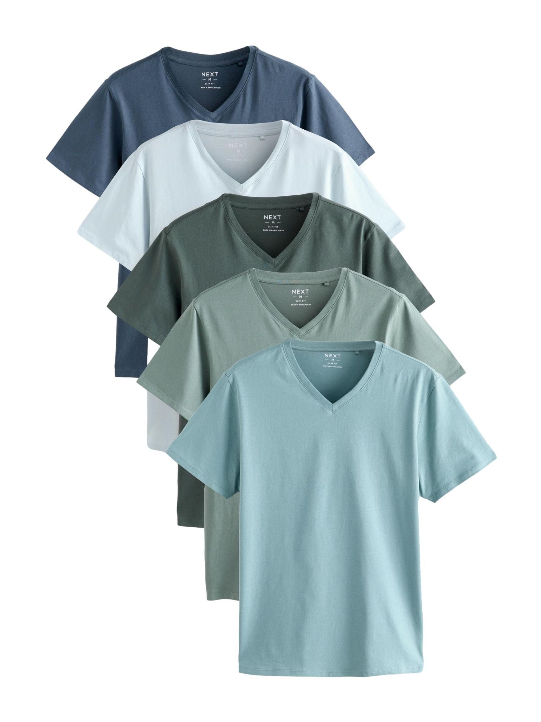 NEXT Hombres Pack de 5 Camisetas Interiores de Corte Slim con Cuello de Pico 100% algodón