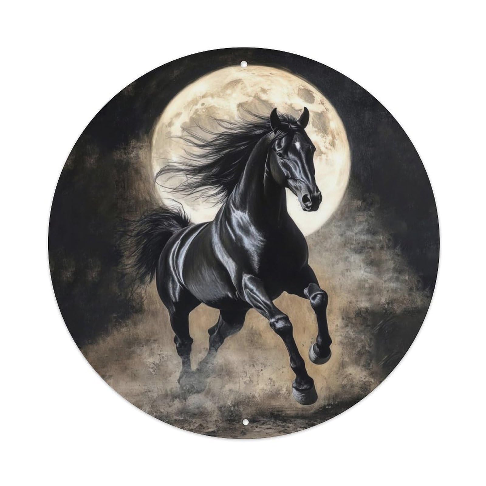 Animal Artwork Dark Horse Under The Moon Vintage Metal Tin Sign Plaque Wall Decor for Cafe, Club Bar, Office, Garden Metal Poster 8x8Inch
