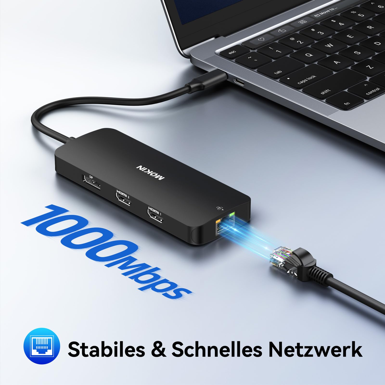 USB C Docking Station Dual Monitor 8 in 1 USB C Hub 2 HDMI, DisplayPort, Gigabit Ethernet, 100W PD Charging, 3 USB A/C 3.0 Ports, Laptop Docking Station for MacBook/Dell/HP/Lenovo/Surface(Schwarz)