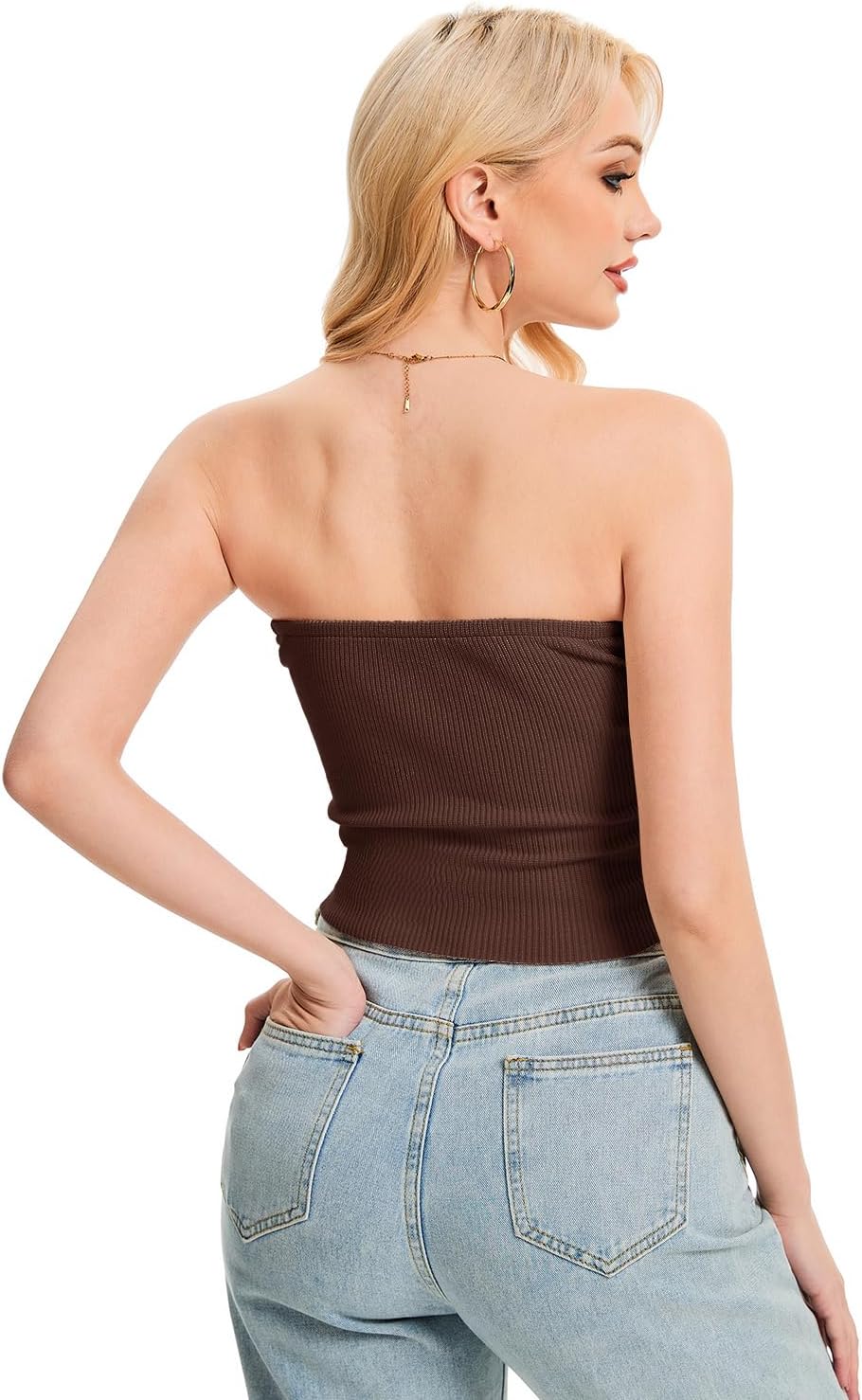 Womens Tube Tops Twist Knot Summer Strapless Y2K Crop Top Ribbed Knit Vacation Outfits - Image 4