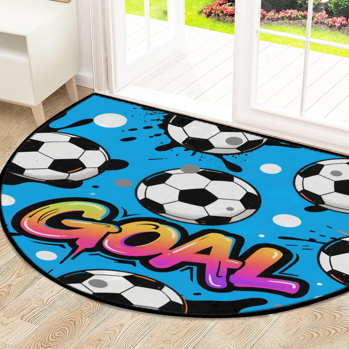 Große halbrunde Fußmatte, Fußballtor, rutschfest, saugfähig, halbrund, Eingangsbereich, niedlich, weich, halbrund, waschbar, Teppich für Küche, Badezimmer, Schlafzimmer, 160 x 100 cm