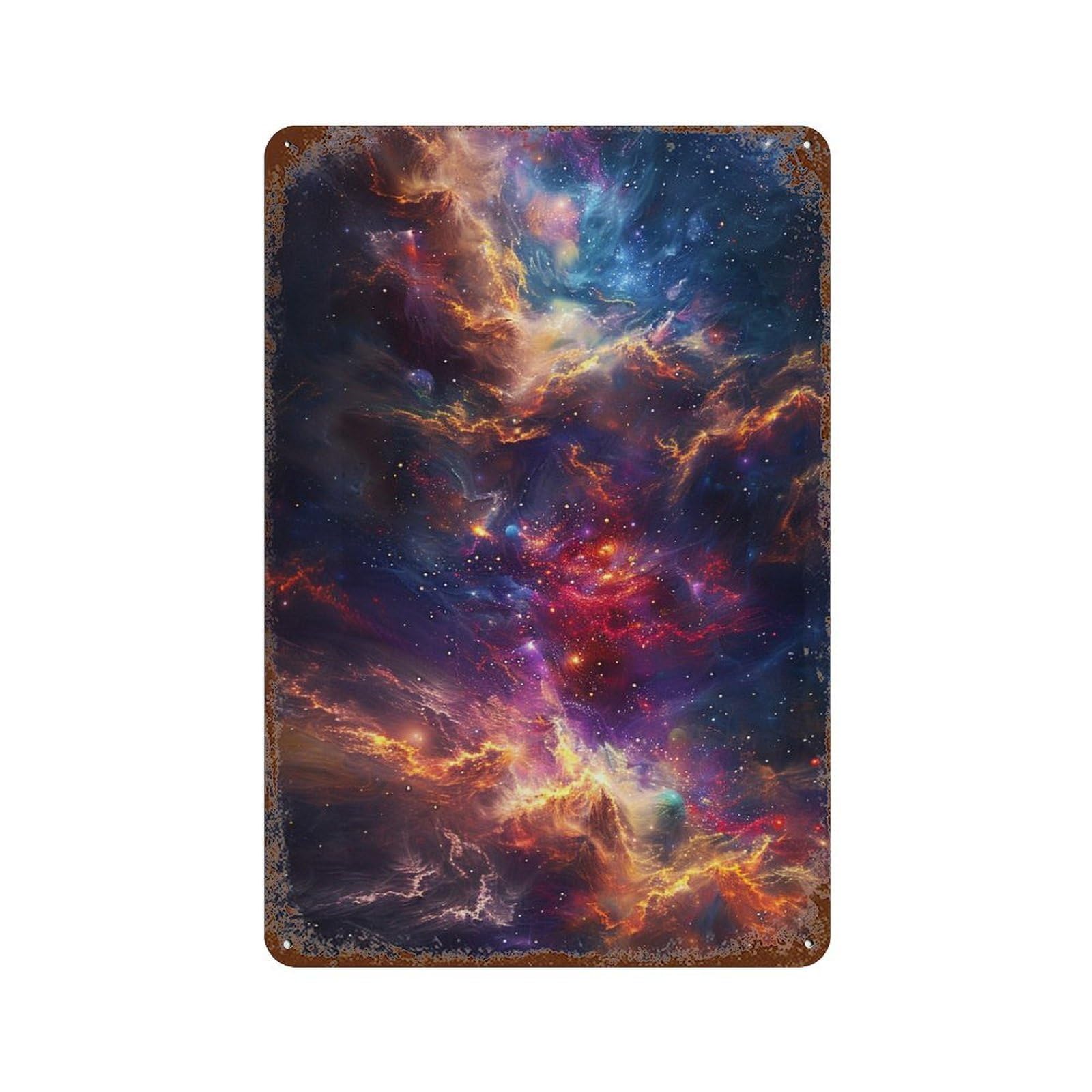Garage Style Cosmic Nebula Wallpaper-3 Rusty Metal Tin Sign 11.8"x7.9", Decorative Metal Wall Art for Bar And Workshop