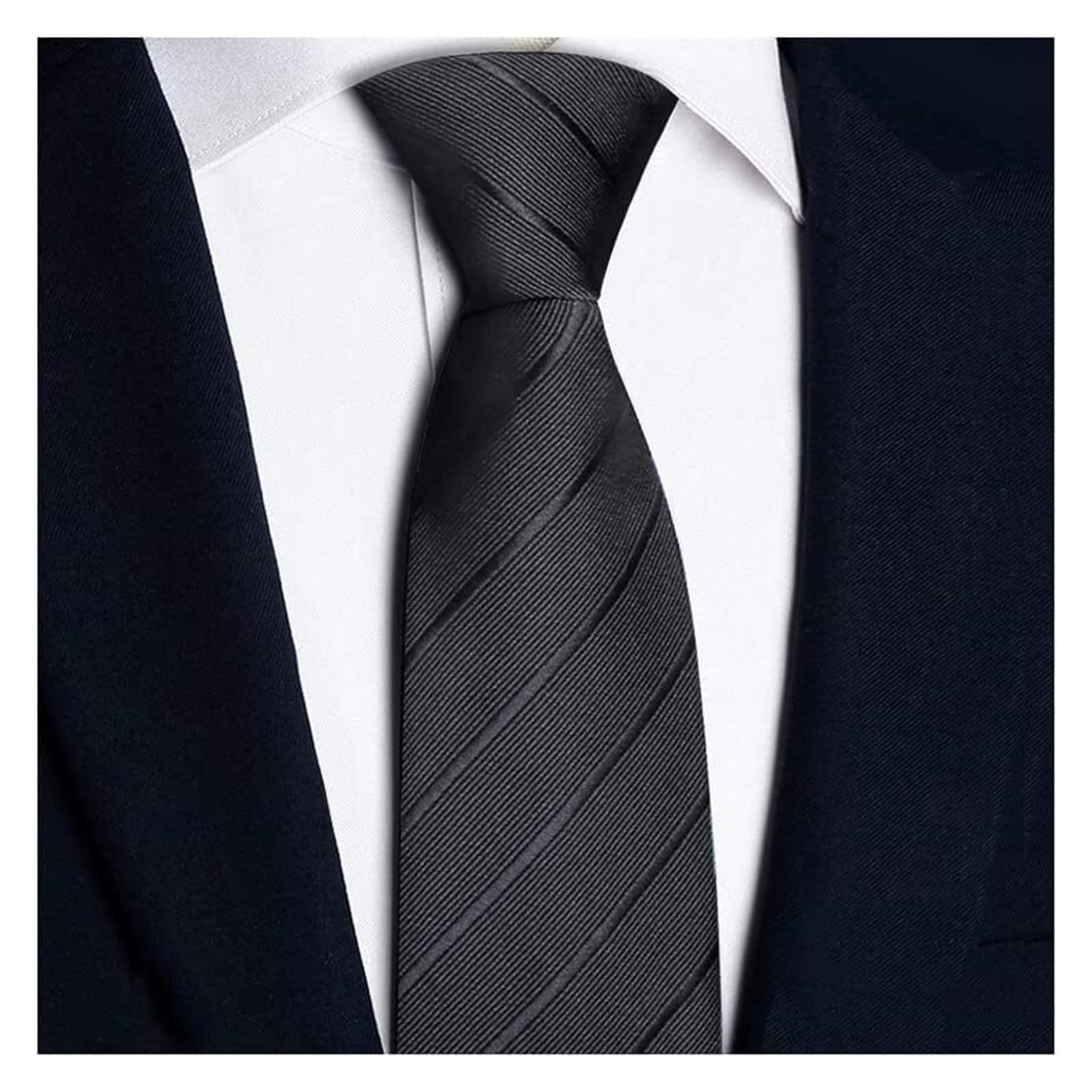 Herren Krawatten Zarte Streifen Krawatte Vintage Mode Handgemachte Polyester Luxus Casual Hochzeit Krawatte(Black)