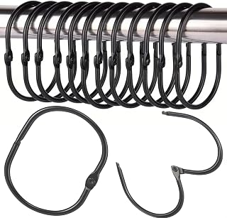 12 Pack Black Oval Shower Curtain Rings – Metal Snap Closure Shower Hooks for Bathroom Curtains, Rust-Resistant Smooth Glide Curtain Rings for Standard Shower Rods