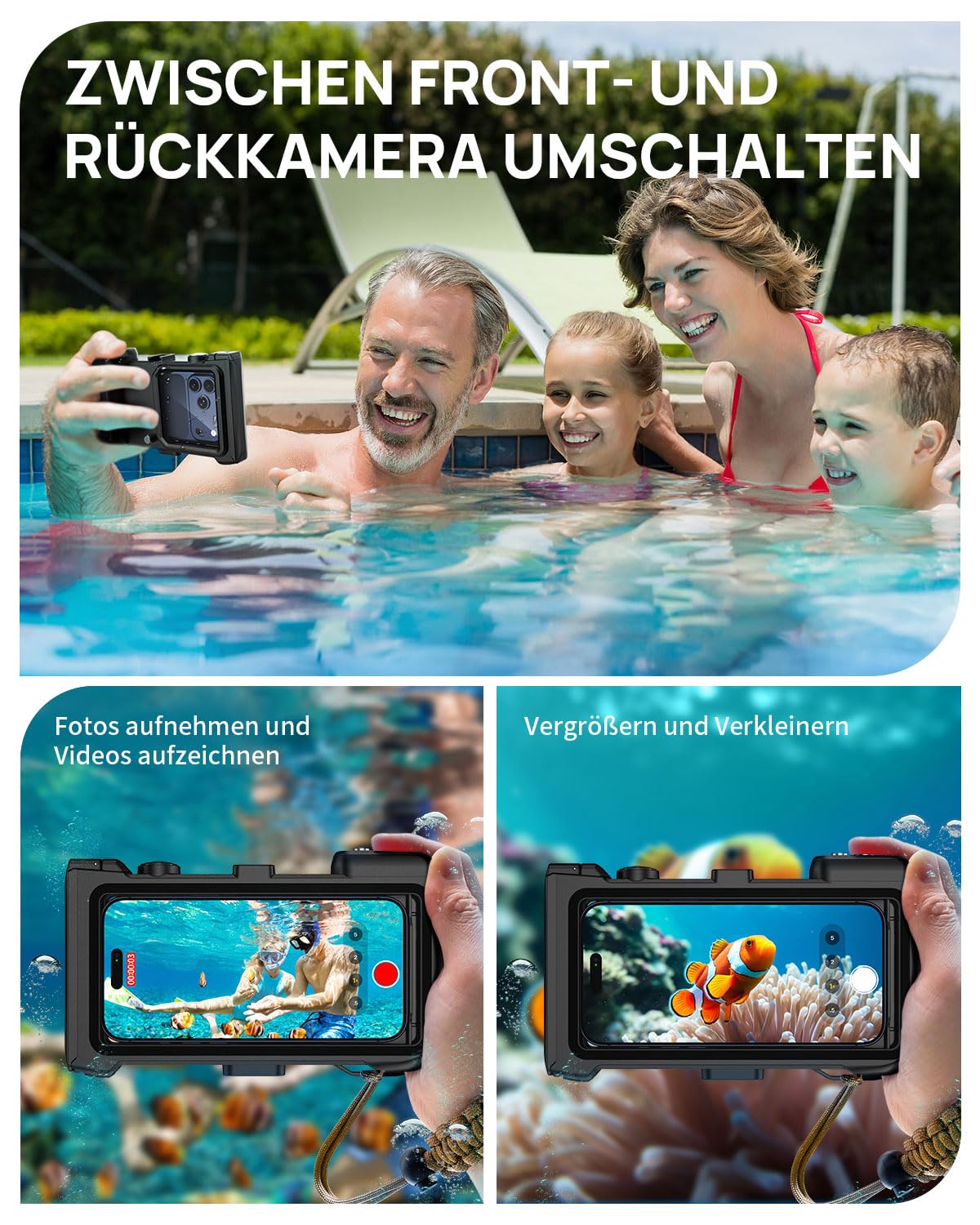 Unterwasser Handyhülle, IPX8 15m/50ft, Kompatibel mit Bluetooth