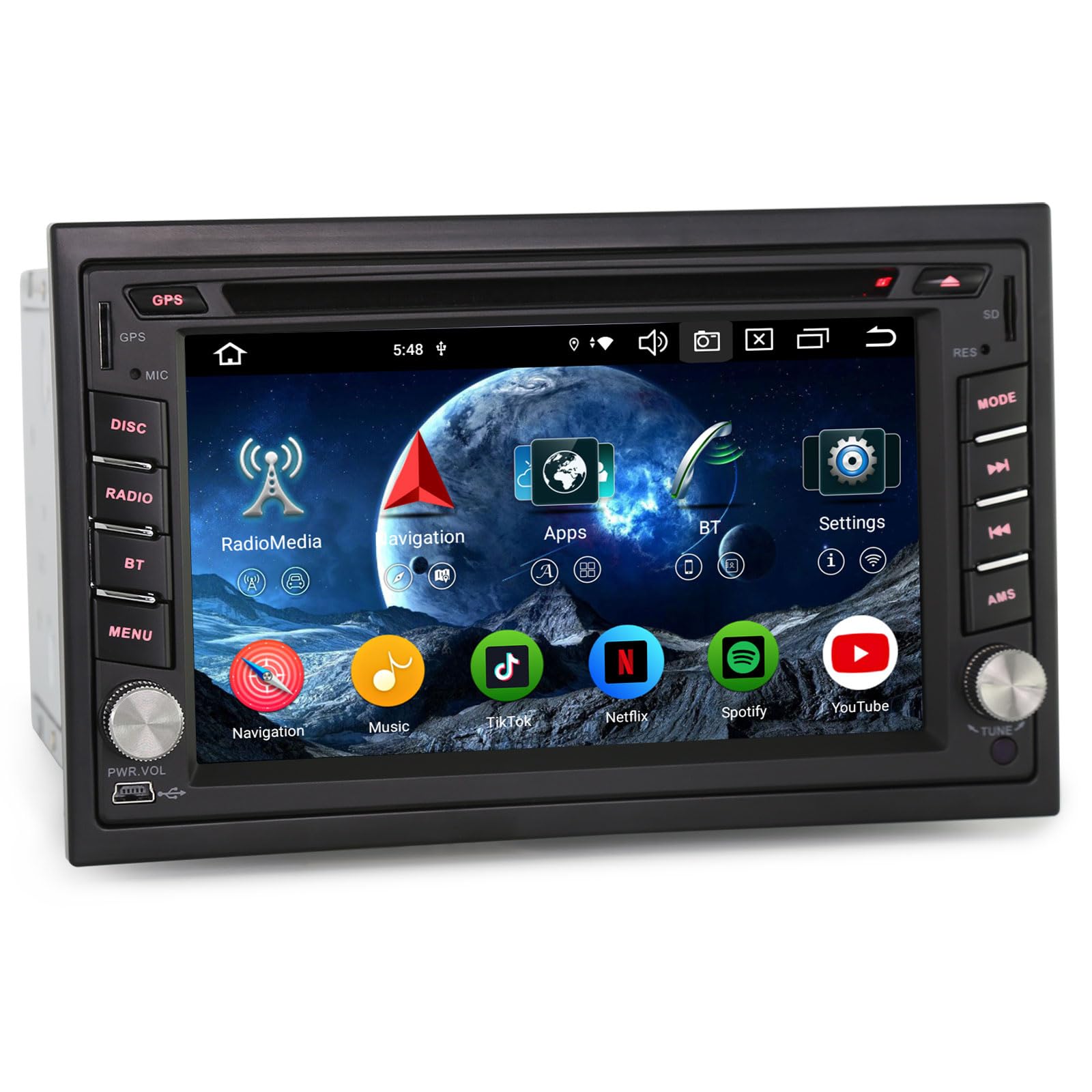 Erisin 8-Core 4GB RAM+64GB ROM 6.2" Universale Doppio Din Android 14 Autoradio Bluetooth Navigazione GPS Wireless CarPlay Android Auto WiFi 4G Lettore CD DVD DSP DAB+ USB FM RDS OBD2 DVR TPMS