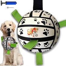 Durable Dog Ball with Handle, Interactive Toys for Pulling Dogs, Durable Balls for Small Dogs, Interactive Football for Dogs with Tabs and Pump