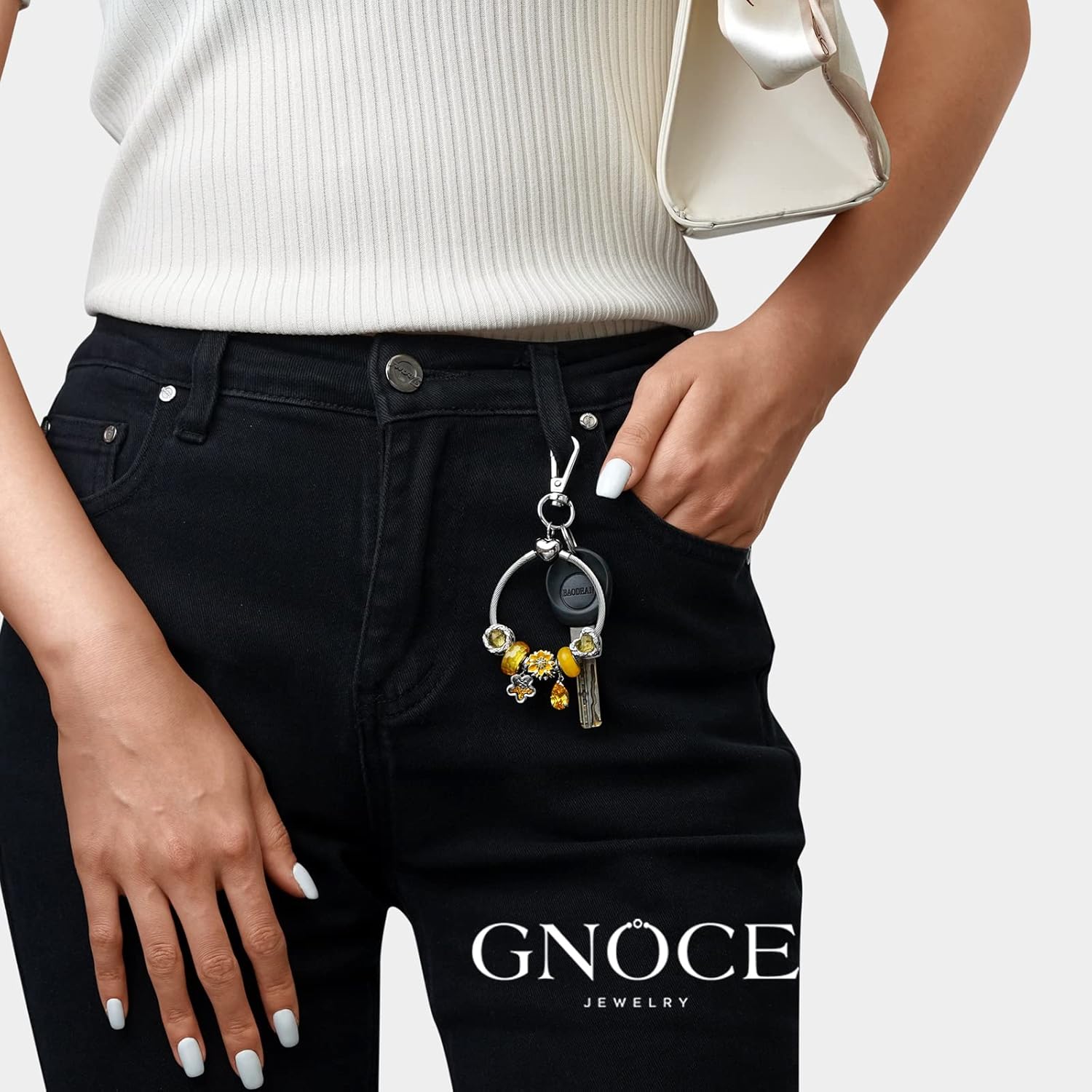 GNOCE Versatile Charm Holder & Key Chain Stainless Steel Charms Bracelet Gift For Women Wife - Image 5