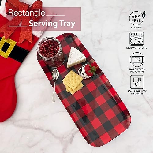 Miniatura 10 de UP ware Bandeja rectangular de melamina de 15 pulgadas, bandeja de alimentos sin BPA (Joyful Holiday)