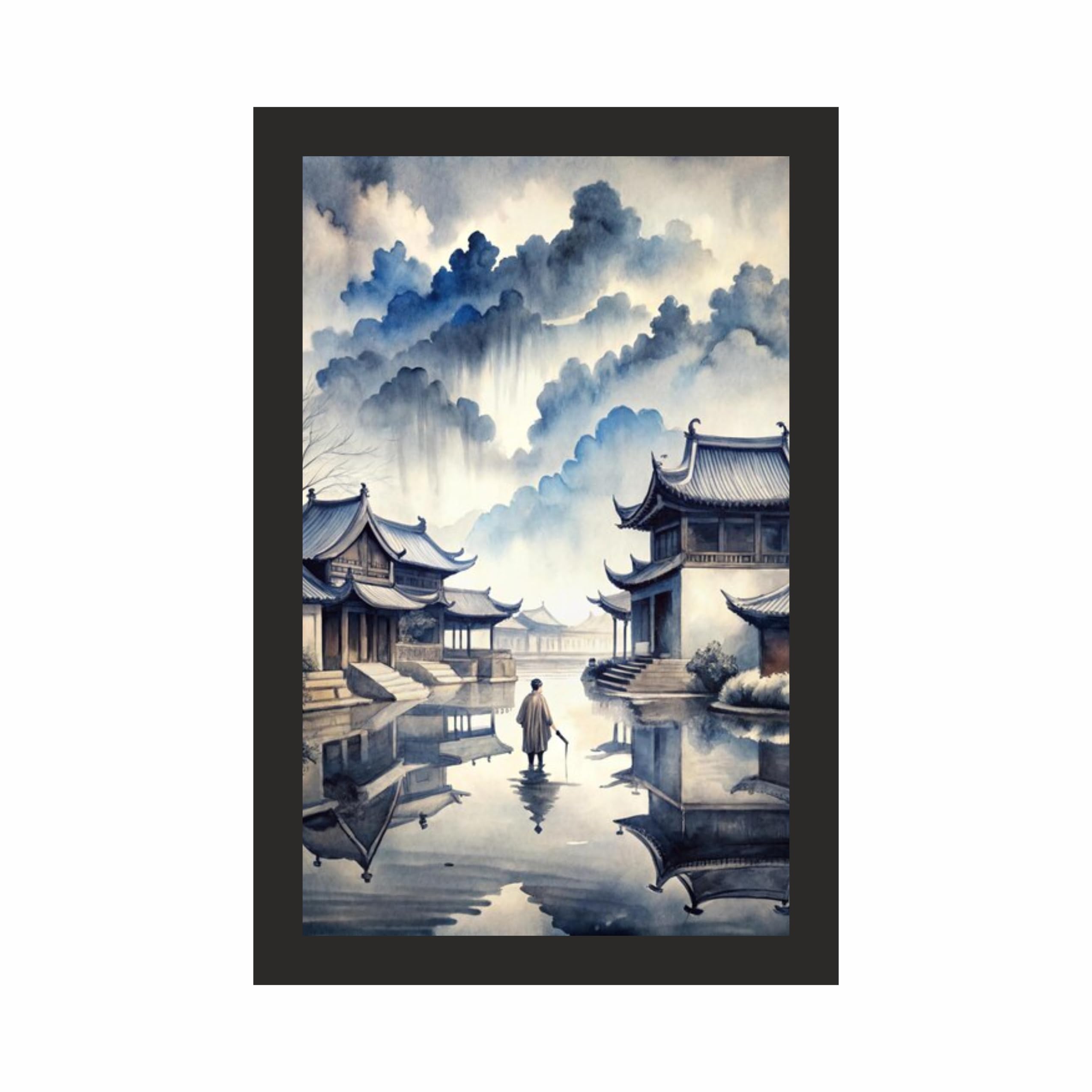 Asian Village Landscape Wall Art Frame 12x18 Inch