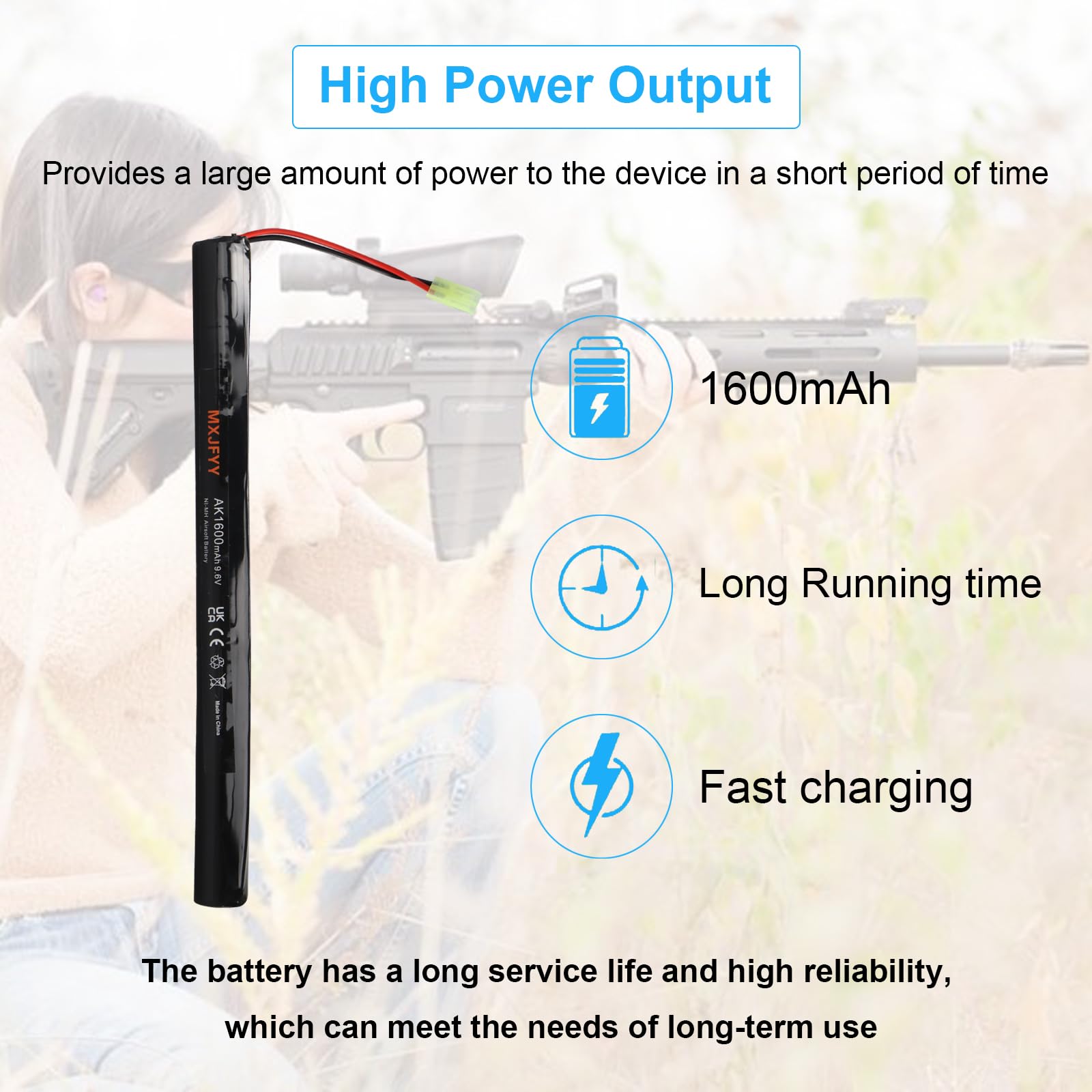 Lot de 2 Batteries Rechargeables Airsoft 9,6 V 1600 mAh, Batterie NiMH 2/3 A pour Pistolets Air Soft Autres séries Pistolets électriques Jouets Fusils Air Soft
