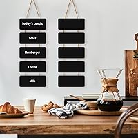 Vista 3 de Letreros colgantes de doble cara de madera borrable, pizarra rústica, letreros colgantes rectangulares con cuerda para boda, bar, restaurante