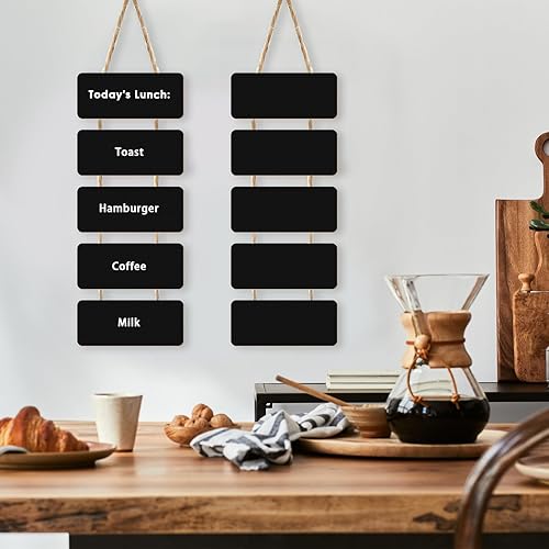 Miniatura 3 de Letreros colgantes de doble cara de madera borrable, pizarra rústica, letreros colgantes rectangulares con cuerda para boda, bar, restaurante,