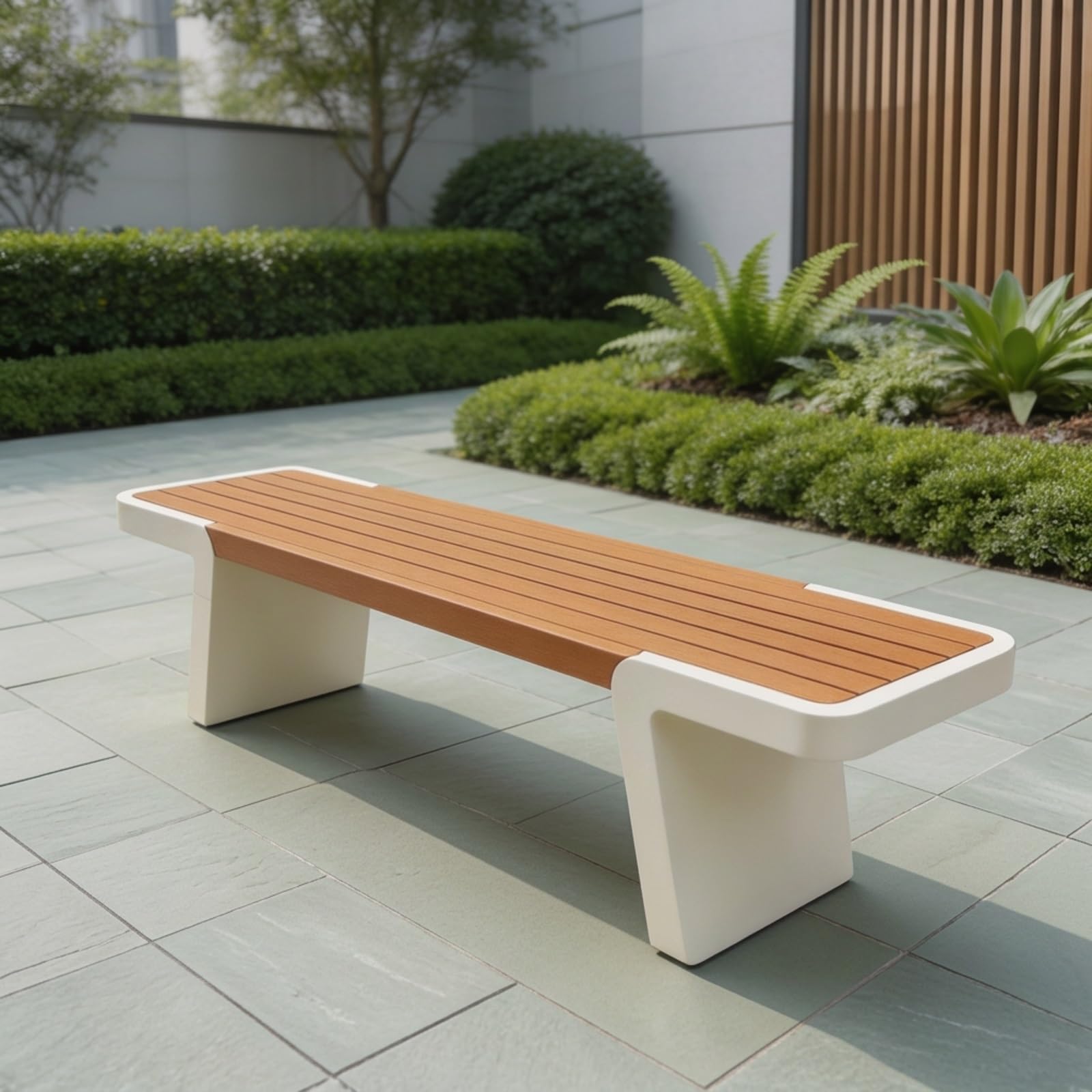 Banco Jardin Exterior 2 Plazas de Madera Sintética Polywood | Banco de Jardin con Estructura Engrosada en Acero Galvanizado, Terraza, Balcón, Porche(Wit,120x40x45cm)