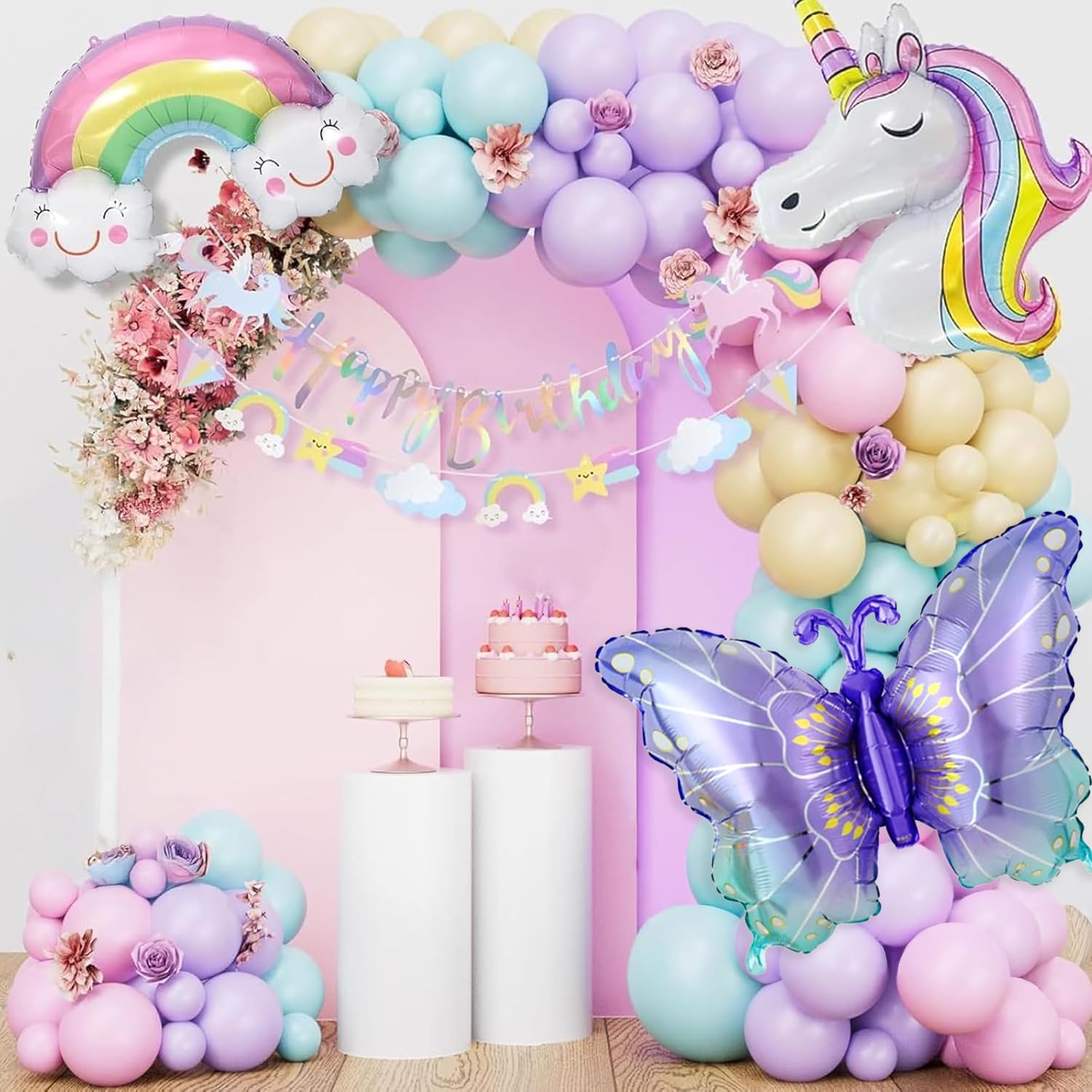 Special You Unicorn Theme Birthday Decoration Kit for Baby Girl with Pastel Blue, Pink, Peach, Purple Balloons, Butterfly, Cloud, Unicorn Foil Balloon Set, Birthday Decor Items- 47 Pcs-image-39