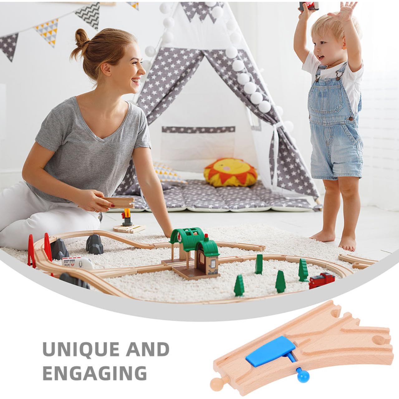 VICASKY Lot de 2 accessoires souples compatibles avec les chemins de fer en bois, favorise la motricité fine et la pensée spatiale, extensible pour jeu éducatif ludique
