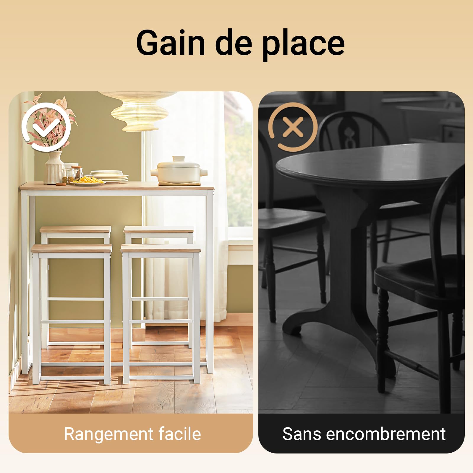 SoBuy Table Haute Mange Debout avec 4 Tabourets Ensemble Table Bar Cuisine Gain de Place pour Petit Espace Table Mange-Debout Compacte pour Cuisine, Balcon ou Salle à Manger 100x60x96cm OGT15-WN