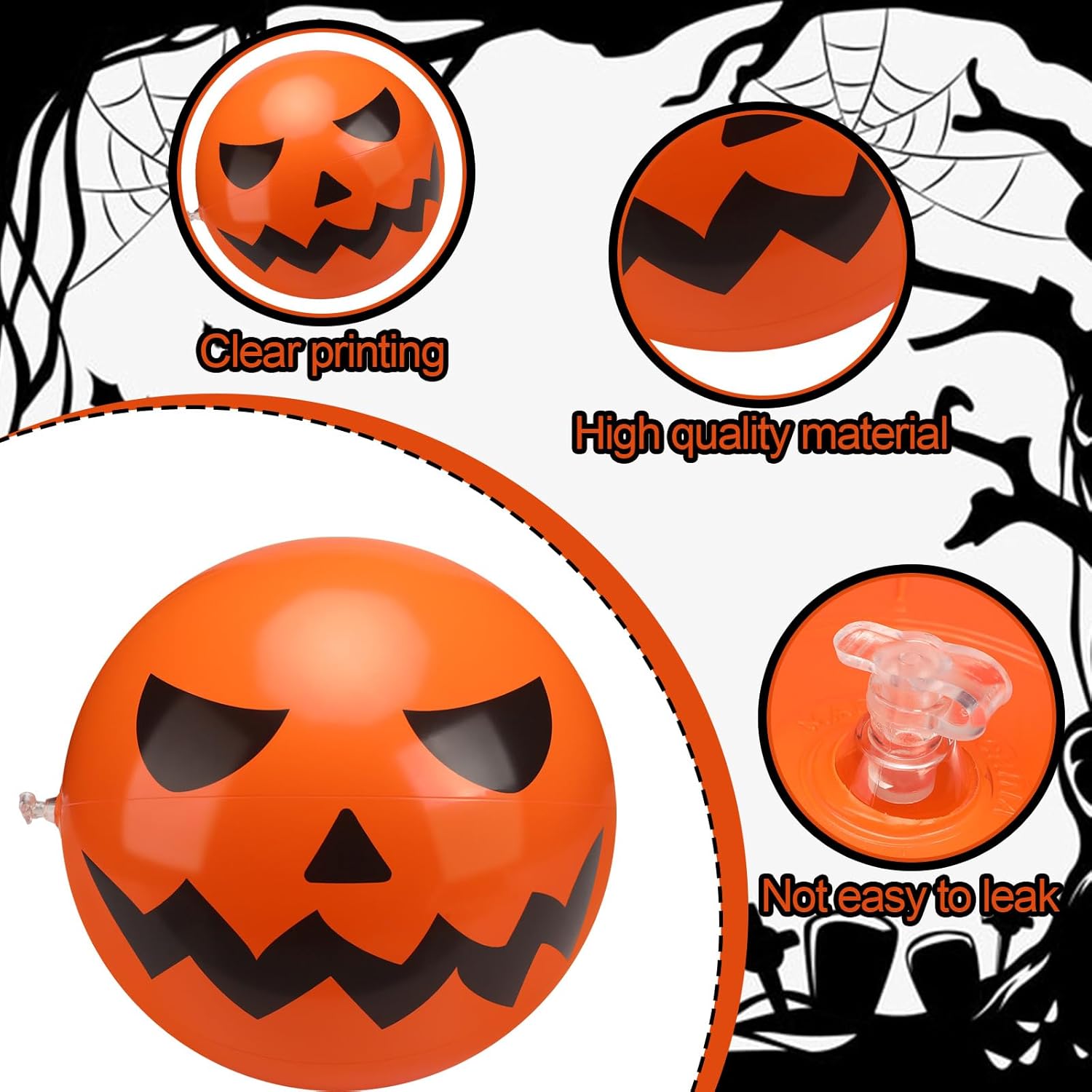 Wettarn 24 Pcs Halloween Pumpkin Beach Balls for Bulk Halloween Inflatable Plastic Jack O Lantern Party Decoration Blow up Props for Carnival Prizes Decor
