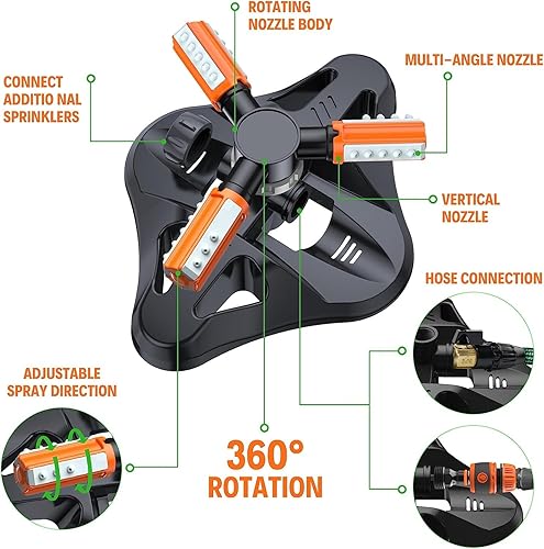 Miniatura 3 de WOVUU Aspersor de césped, rociador de jardín mejorado con rotación automática de 360 grados, sistema de riego de agua de césped, rociador de