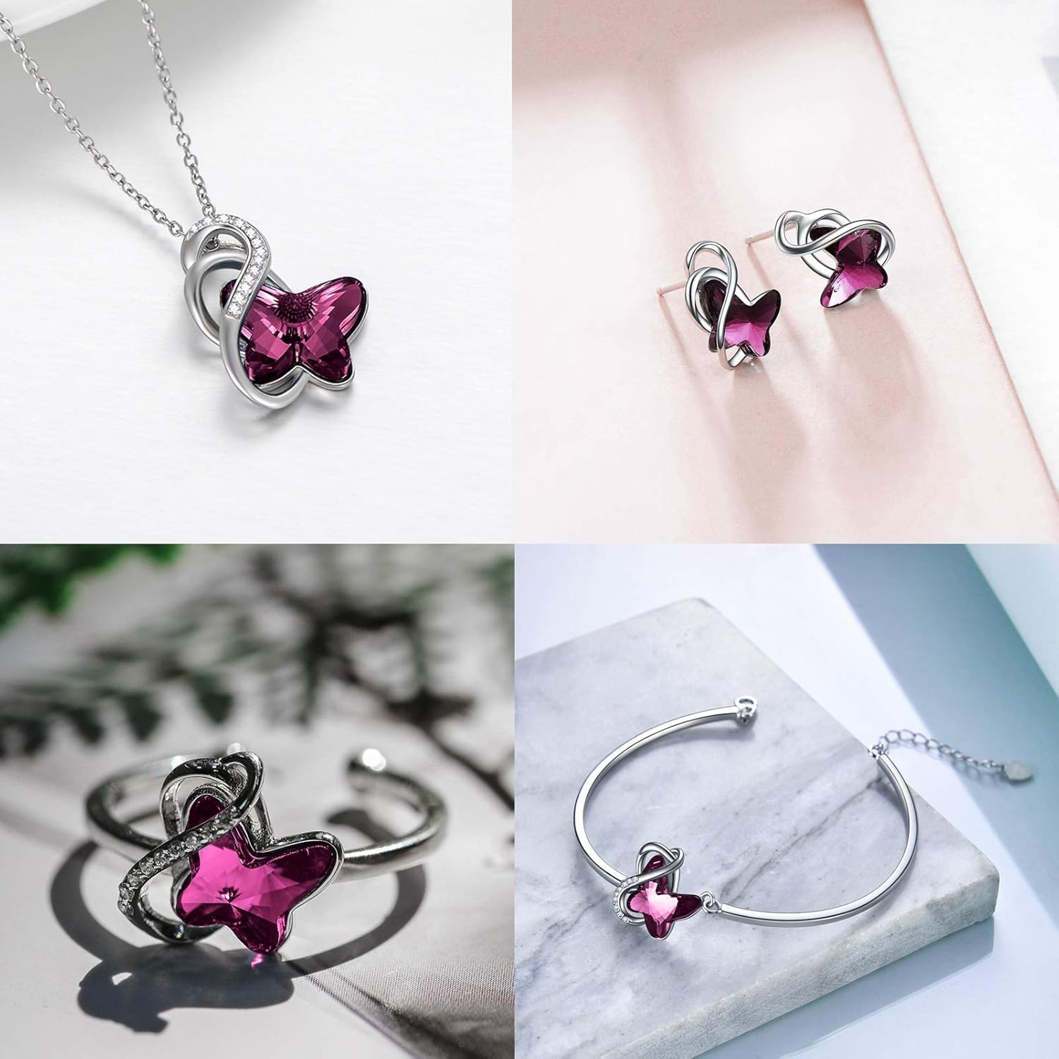 AOBOCO Sterling Silver Infinity Butterfly Pendant Necklace Embellished with Crystals from Austria, Anniversary Birthday Gifts for Butterflys Lovers, Fine Jewelry Gifts for Women - Image 2