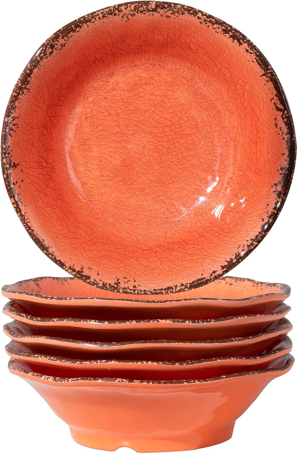 LEHAHA Melamine Vintage Cereal Bowl Set, 7”x 2”, Orange BPA free Melamine Bowls Set of 6, Unbreakable Bowls for Cereal, Soup, Rice, Salad and Snacks, Dishwasher Safe