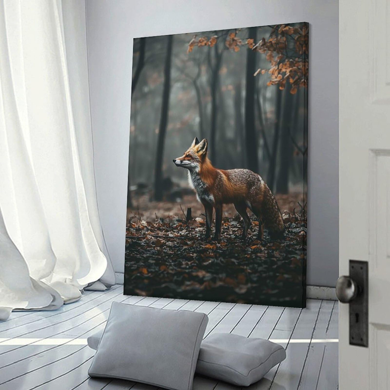 Junmoney Frame-Style-14-1 Red Fox In Forest Decorative Wall Artwork, 12X18inch(30X45cm), For Work Areas, Reading Rooms Or Studios, Wall Art That Adds Style To Work Areas