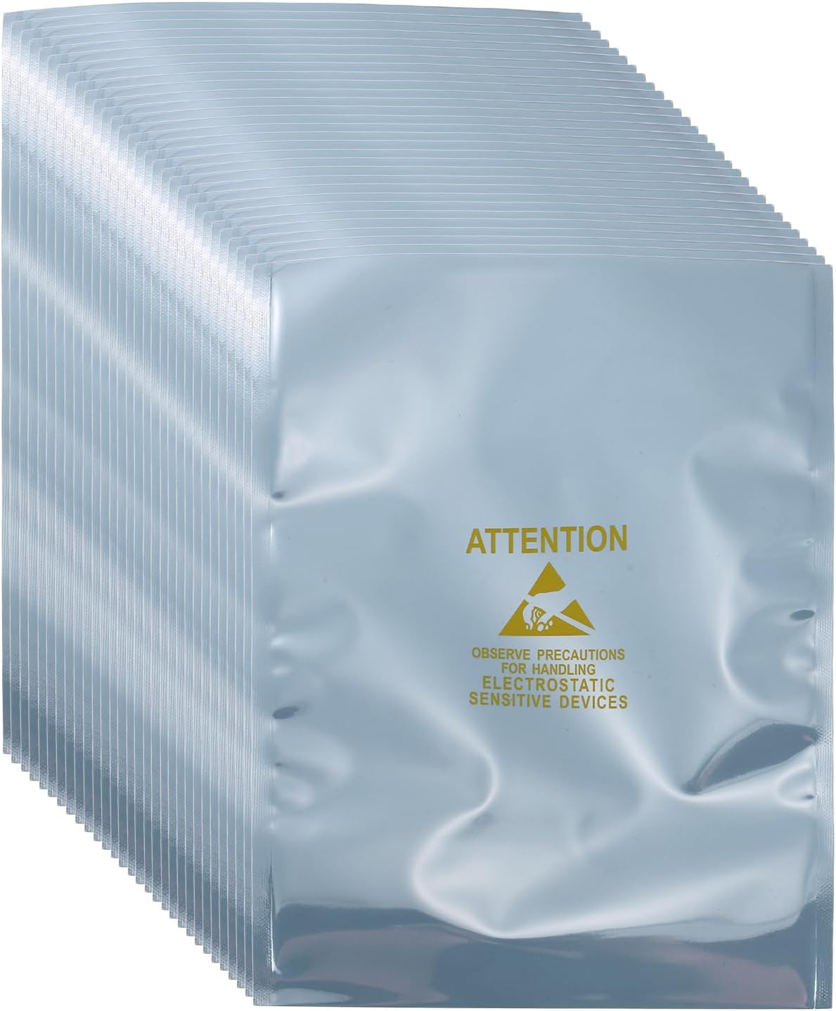 MECCANIXITY 100 Pcs Anti Static Bags 7.1" x 9.8" Open Top ESD Shielding Bag with Labels for Hard Drive HDD SSD Electronic Device Motherboards, Silver Gray