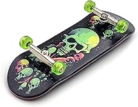 Vista 2 de SPITBOARDS® Diapasón de 1.260 x 3.780 in, montaje completo, de madera, camiones plateados con bujes y tuercas, ruedas de rodamiento CNC en verde