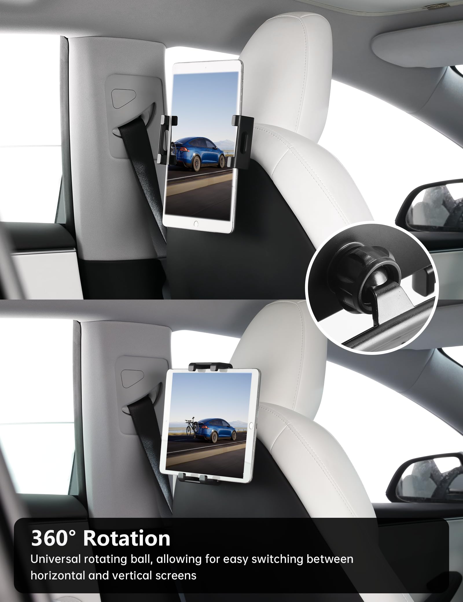 TPARTS Backseat Headrest Tablet Mount Holder for Model 3 Highland 2024+/New Model Y Juniper 2025+, Compatible iPad(Including 12.9