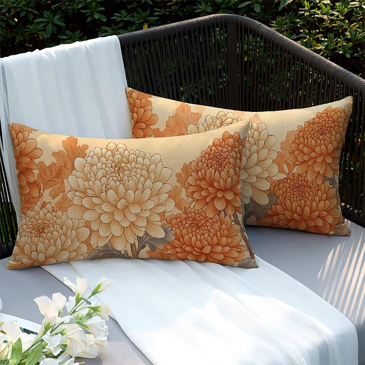 Housses de coussin imperméables 70x50 double face fleurs lin rétro Xlccaioo pour extérieur