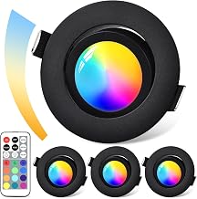 GeyouLux RGB Dimmable LED Recessed Spotlight, LED Spotlight 230V 3CCT Aluminium, IP44 5W 68 mm Recessed Luminaires, 120° + 45° Swivel, Black Ceiling Spotlights with IR Remote Control for Bathroom, 4 Packs
