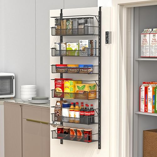 Miniatura 6 de Organizador de despensa sobre la puerta, organizador de 6 niveles sobre la puerta con cesta ajustable, organización de puerta de despensa para