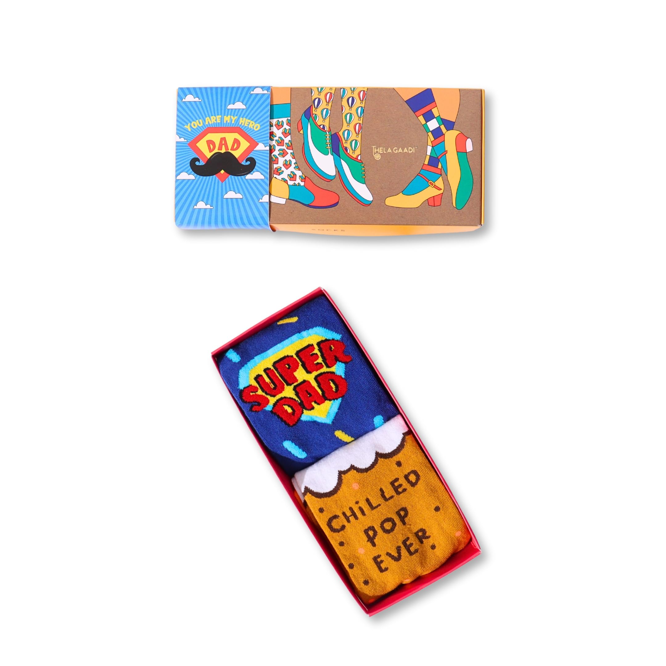 THELA GAADI Colourful and Quirky Socks Father's Day Gift for Dad | Useful Gift for Dad | Pack of 2 Crew Length Socks-picture-52
