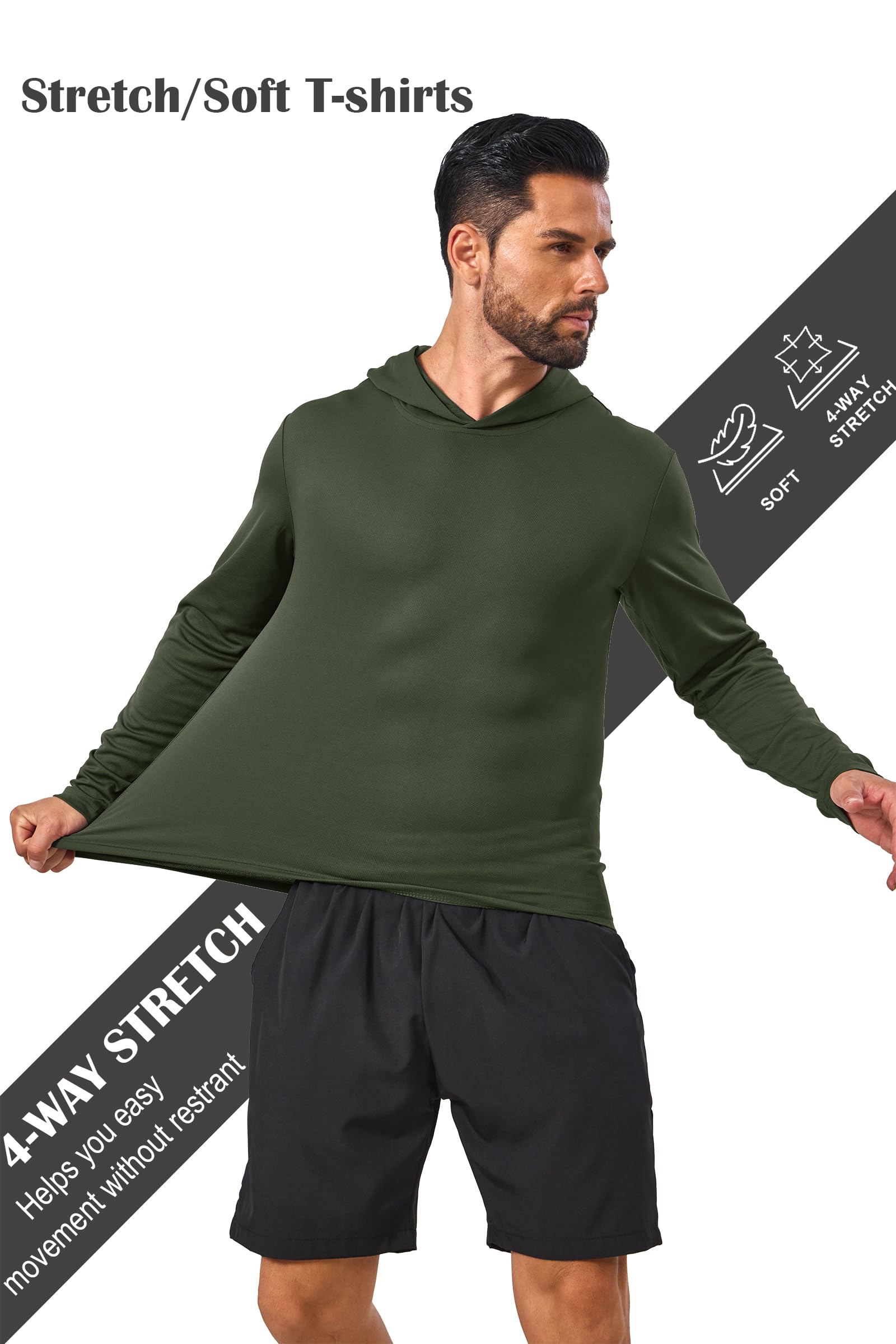 Paquete de 5 sudaderas con capucha de protección solar para hombre, camisetas de manga larga UV, secado rápido, ligeras, para trabajo, atletismo, verano